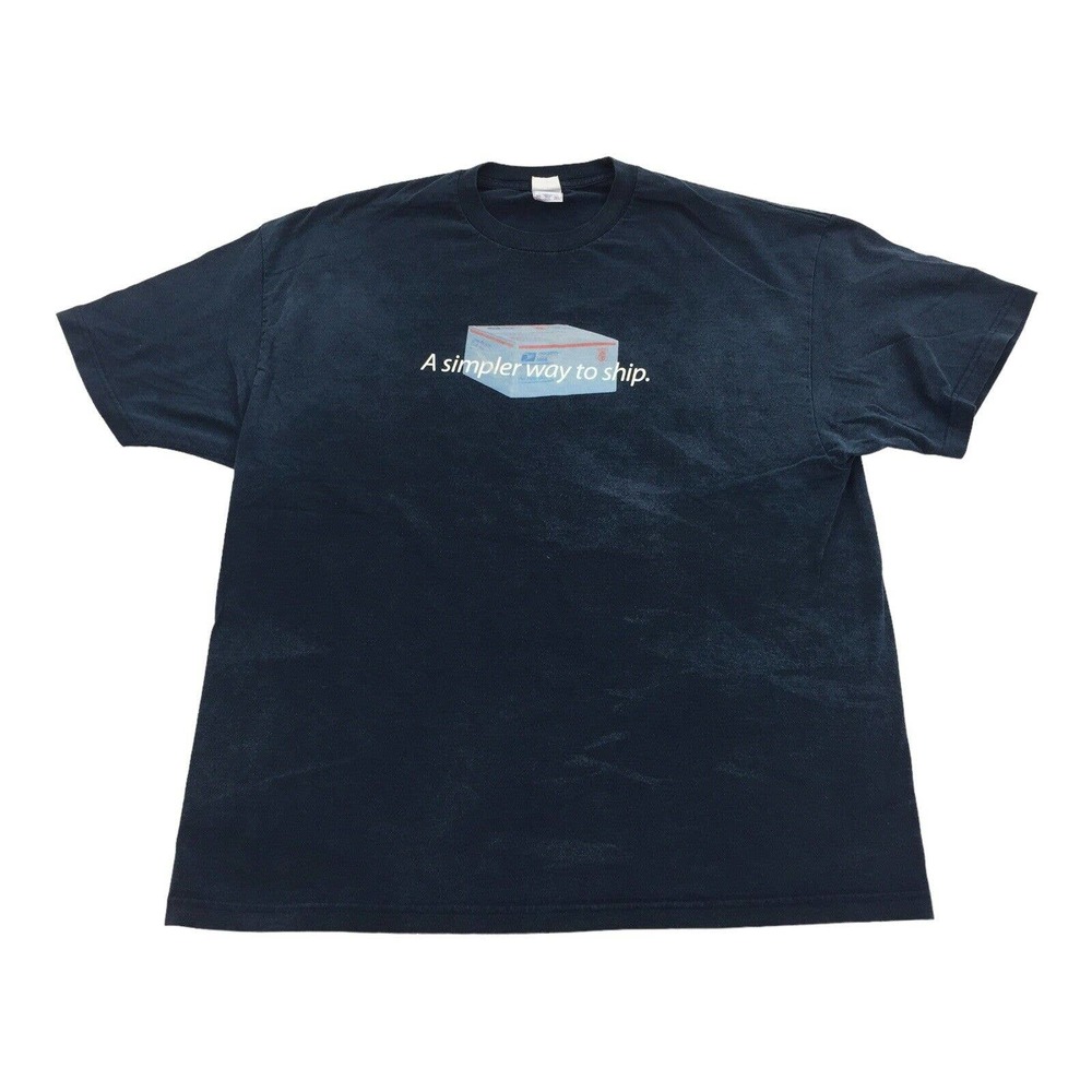 Vintage USPS Priority Mail Flat Rate Box Short Sleeve T-Shirt 2XL Mens Navy Blue